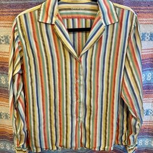 Women’s Medium Striped Silk Long Sleeve Button Down Shirt Rainbow
